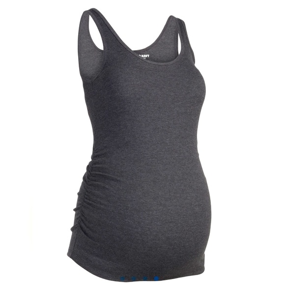 Old Navy Blue Fitted Ribbed Maternity Tank Top with Ruching, Women’s Size XS. - Picture 5 of 11